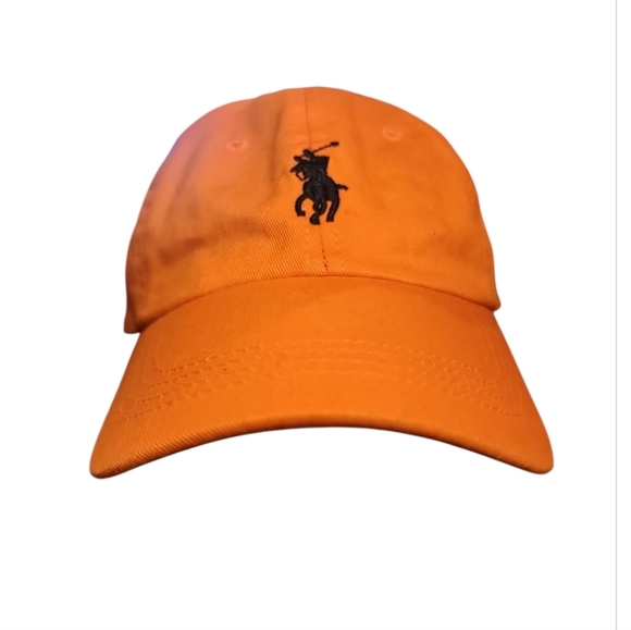 NEW Polo Ralph Lauren Men Baseball Hat Brown Leather Strap Orange Navy Pony Rare